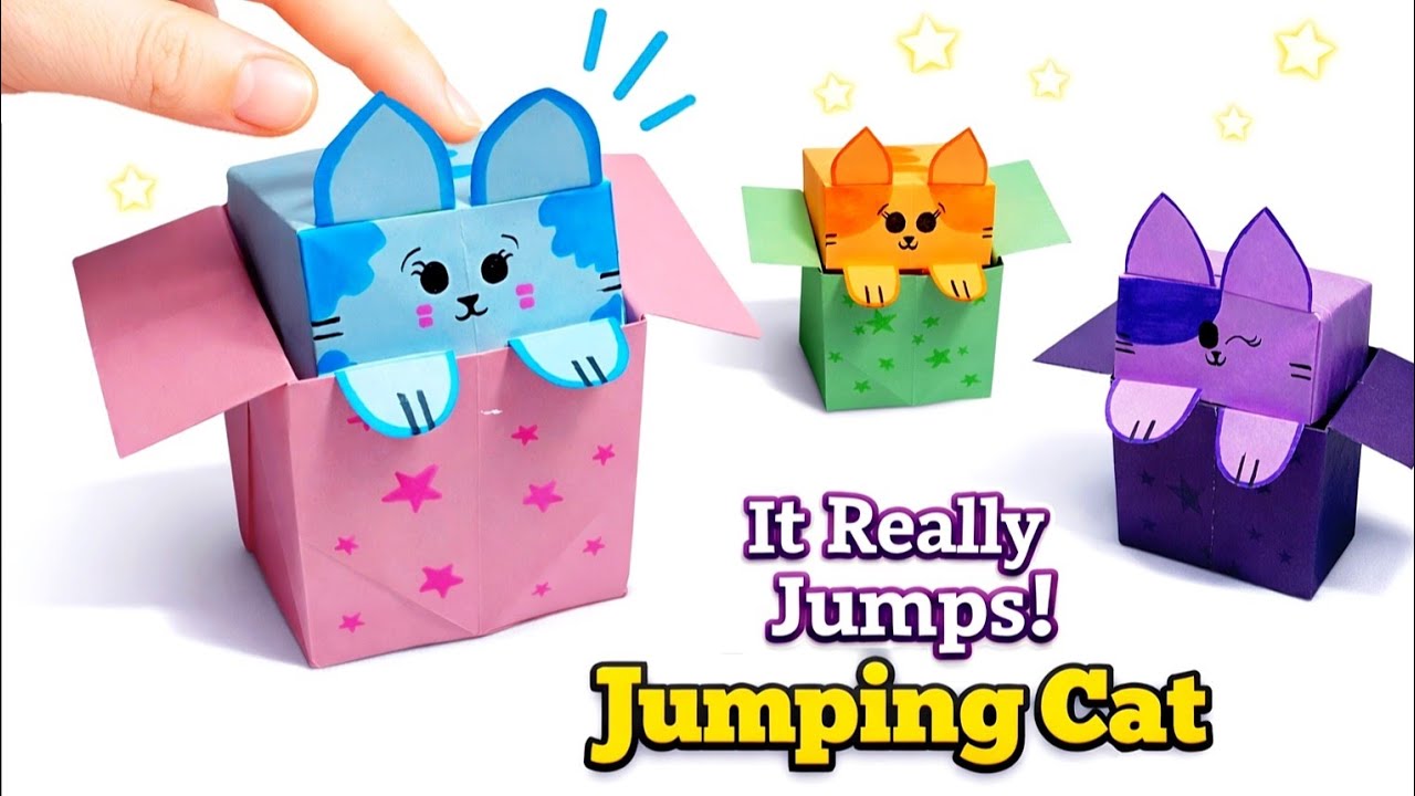 Origami Jumping Paper Cat in Box🐱|DIY Fidget Toy|Easy Kids Craft✨|Origami Craft World  