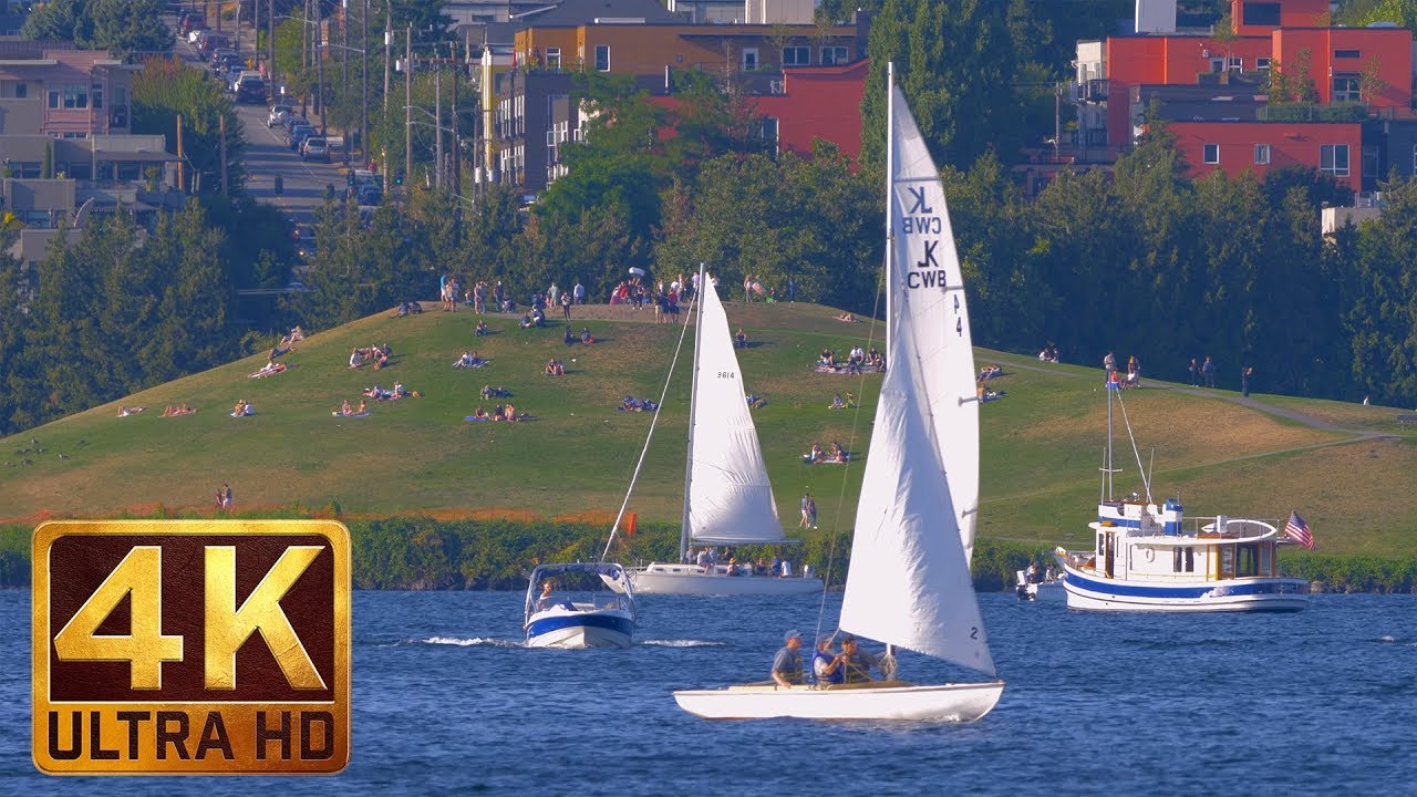3 Hours - 4K Urban Relaxation Video | Nature Sounds - Seattle Lake Union Park