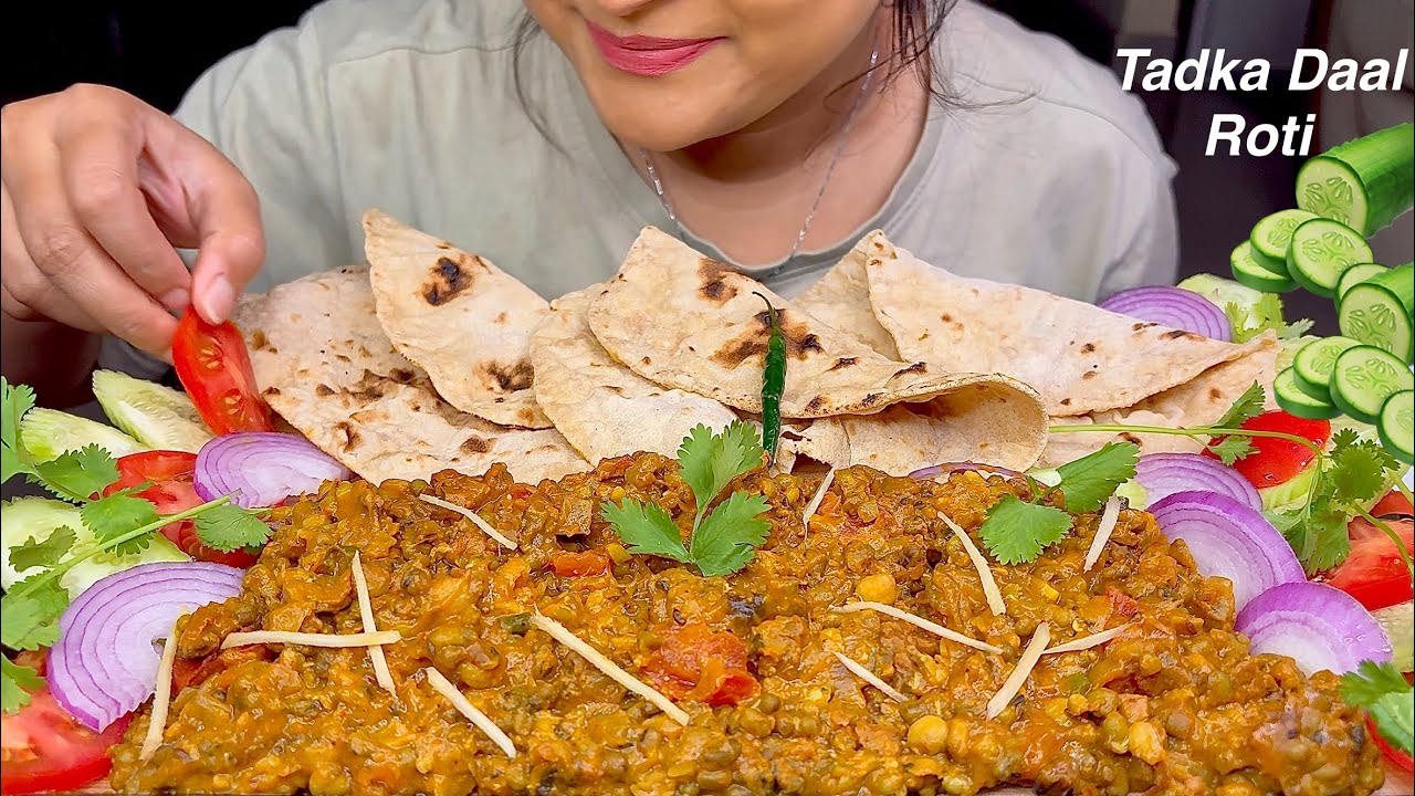 Tadka daal with homemade roti_salads | ASMR Eating 