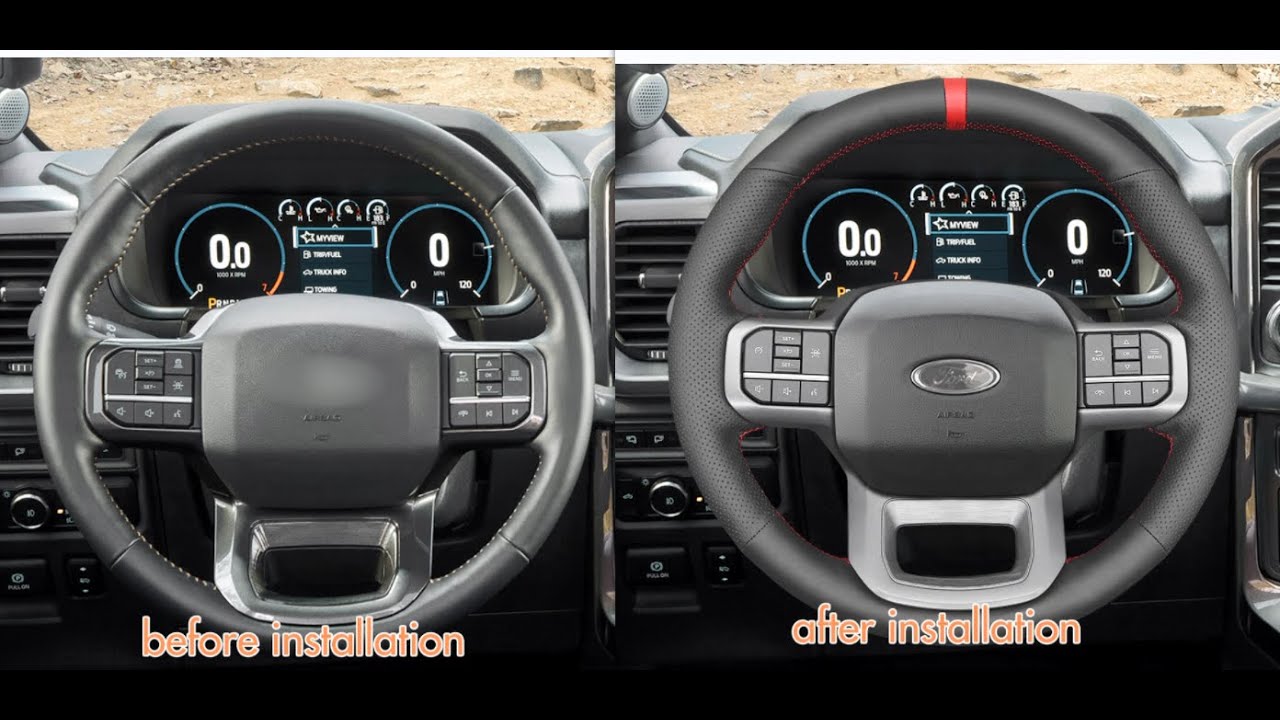 MEWANT--- for Ford F-150 / F-150 2021-2023 Lightning Hand Stitch Car Steering Wheel Cover Install