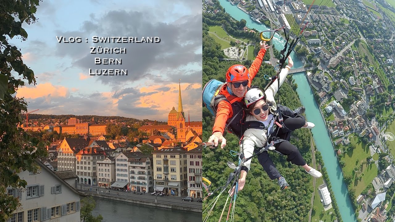 Sub)🇨🇭Switzerland 여행 | 날씨 최고인 스위스에서 패러글라이딩🪂 | 버킷리스트 | 취리히에서 베른,루체른 당일치기 | 리기 클룸 | 린덴호프 | 인터라켄 | 곰공원🐻