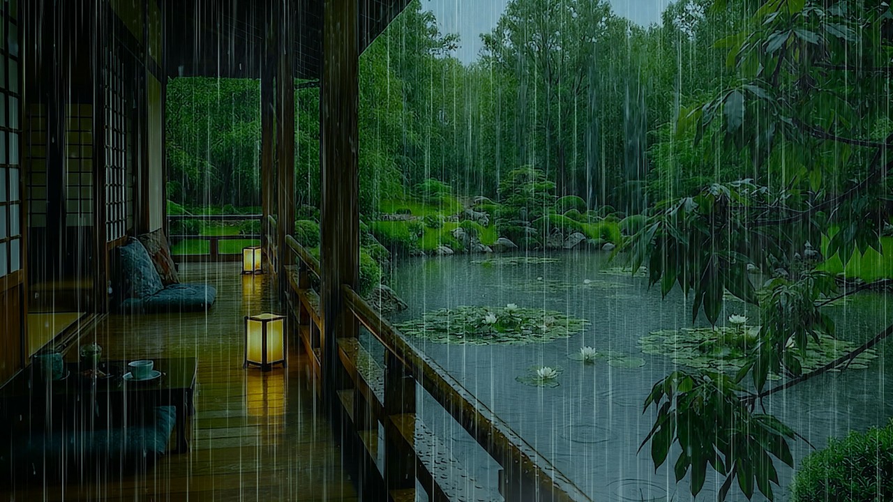 Fall Asleep with Soft Rain on Forest Cabin | ASMR Rain Sounds by Forest Lake