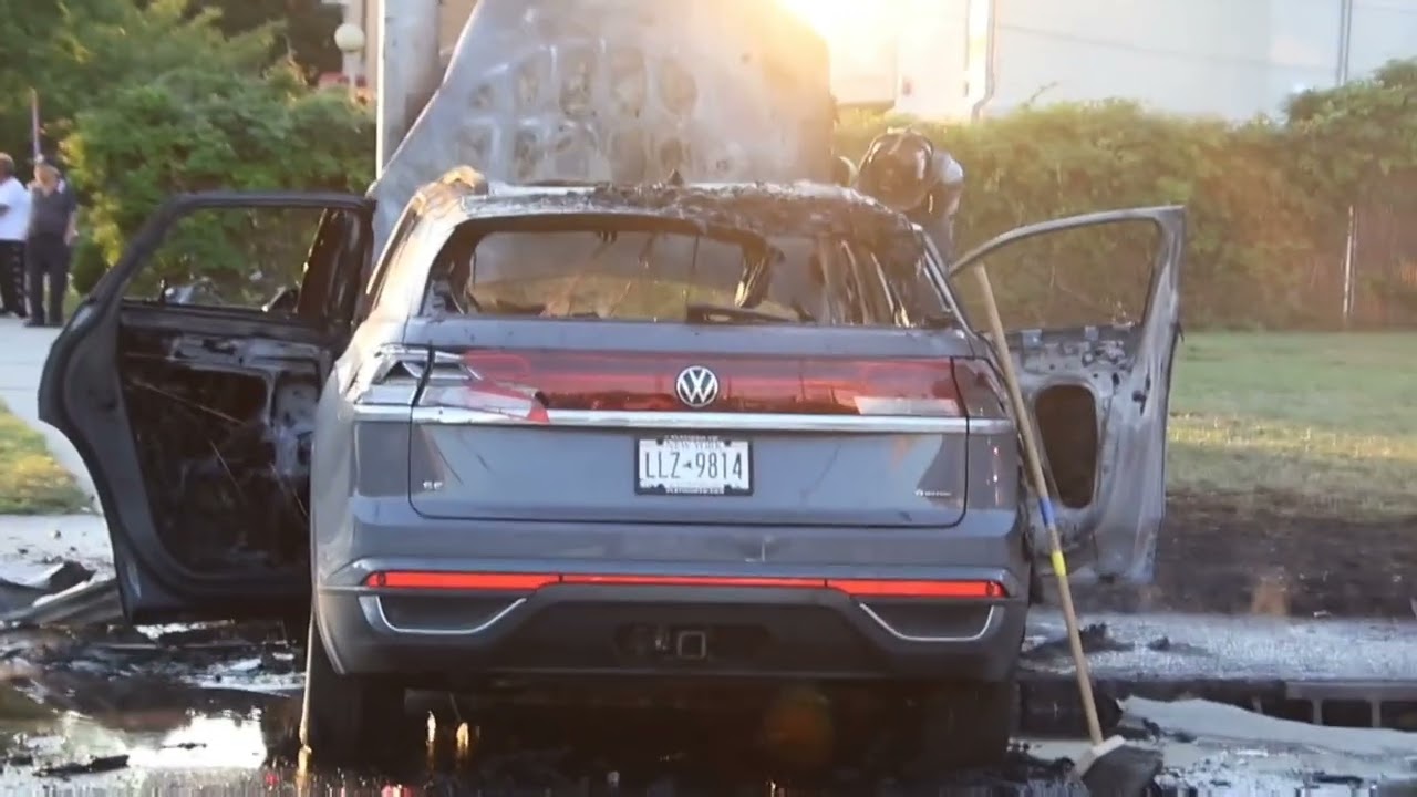 Rockville Centre Fire Department working a car fire 