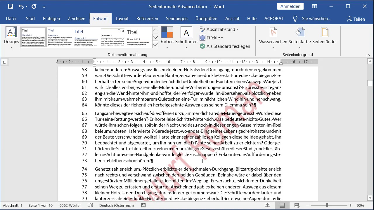 Fortgeschrittene Seitenformatierungen - Microsoft Word 2019