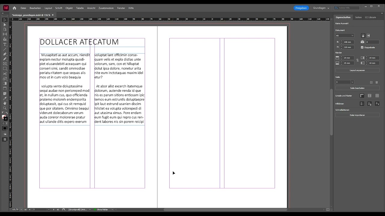 Adobe InDesign Überschrift, Fließtext, Schmucktext und Bild