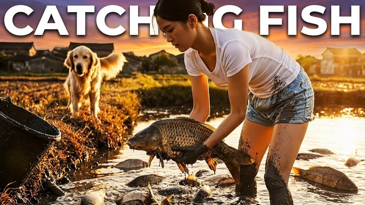Beautiful Girl Living Alone | Catching Fish by Hand | Muddy Field Life | Country Cooking #rurallife