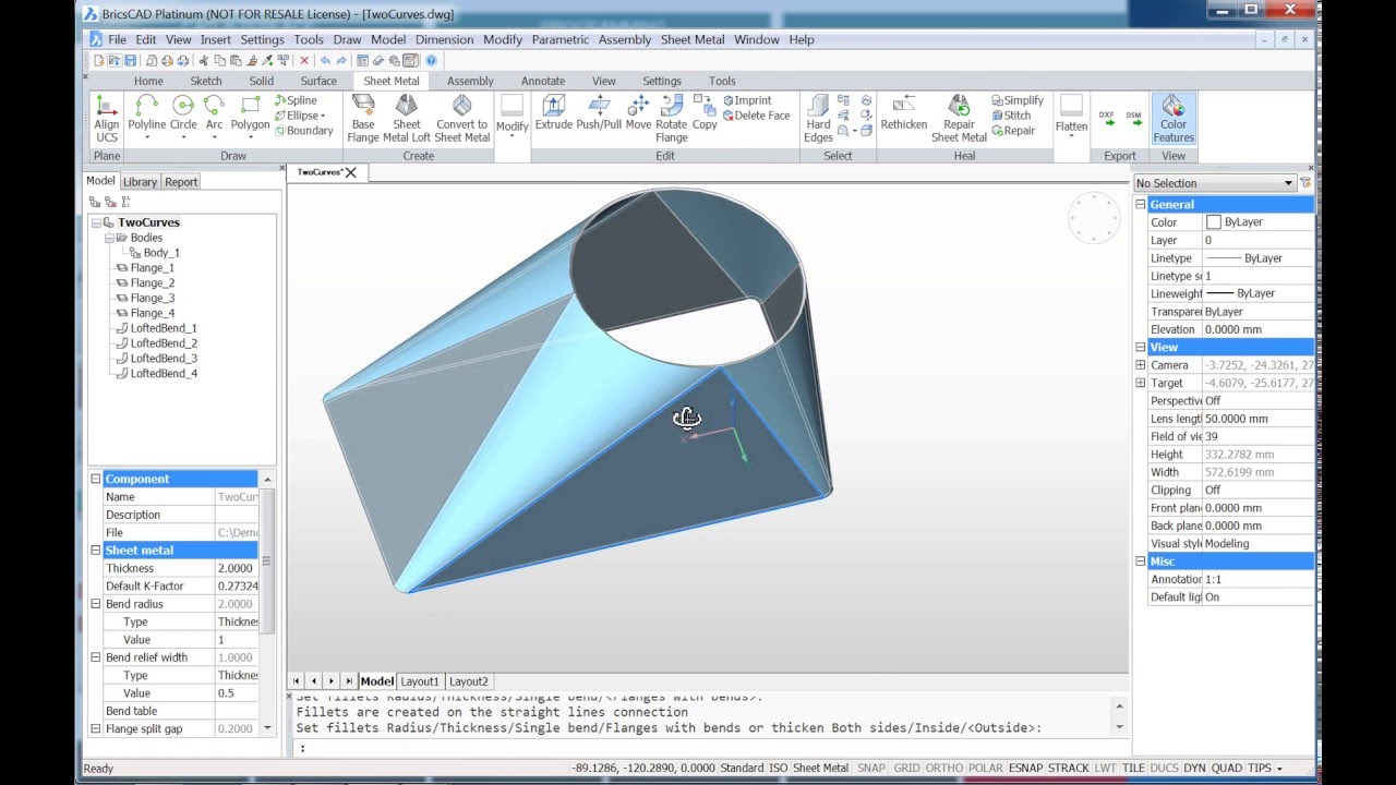 Sheet Metal Loft in BricsCAD