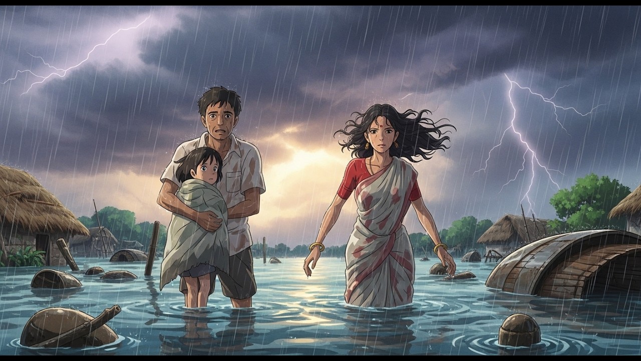 Extreme Monsoon Storm 🌧️ Indian Village Flood | Ghibli Style ASMR Survival video
