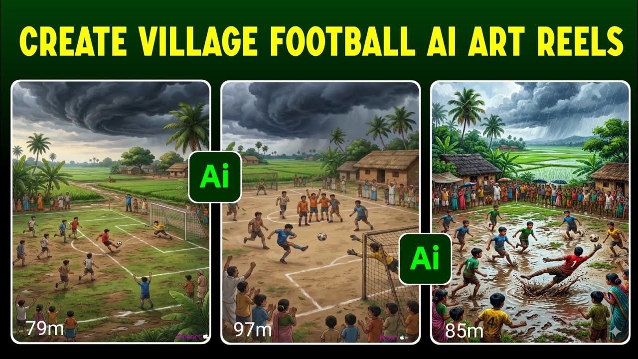 Peaceful Childhood Football Ai Reels Editing | Village Football Ai Art Reels Tutorial 