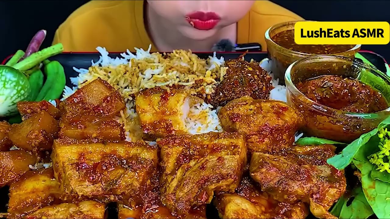 HUGE SPICY MUKBANG CHALLENGE 🔥 Mutton Curry, Puri, Pork Belly & Full Pizza Meal | ASMR