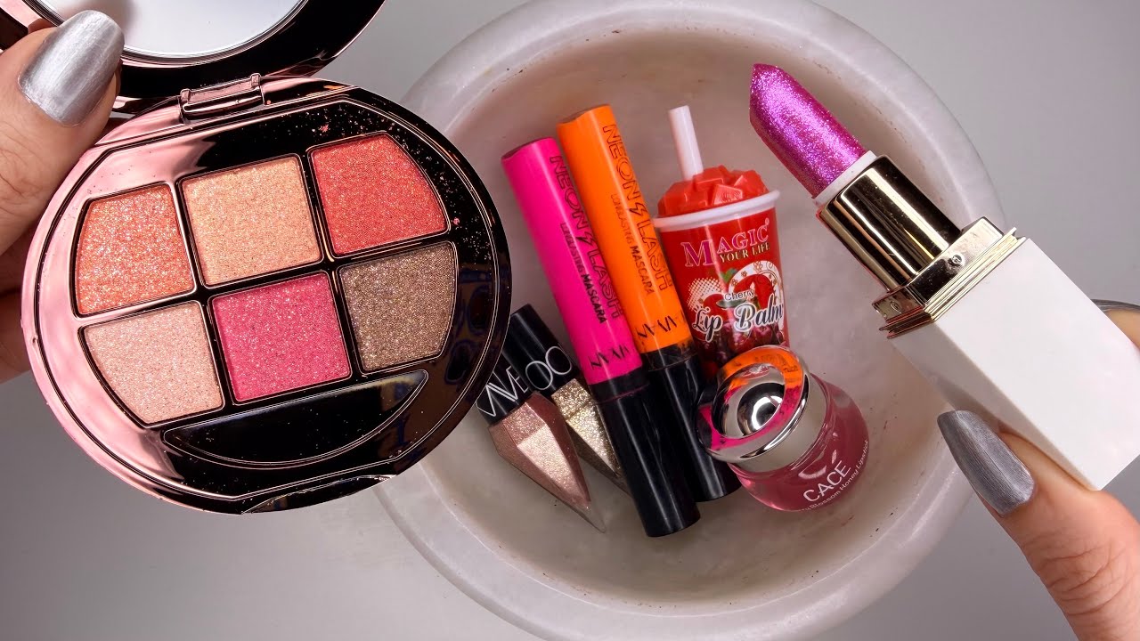 Coloring Slime with Cute🥤🍒🍯💎Pink🩷Orange🧡Lipstick💄Lip Balm & Eyeshadow! ASMR Satisfying Makeup Slime