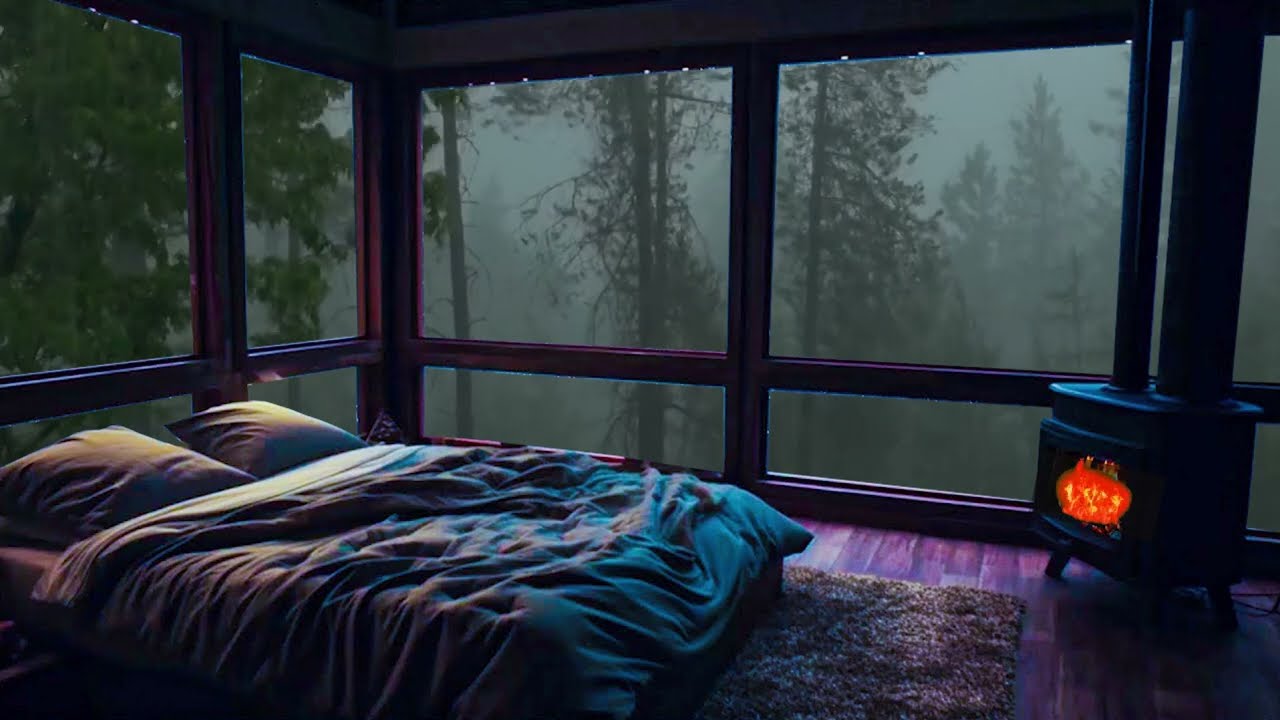 Break Insomnia with Strong Hurricane, Powerful Rain, pounding Thunder & Raging Winds at Stormy Night