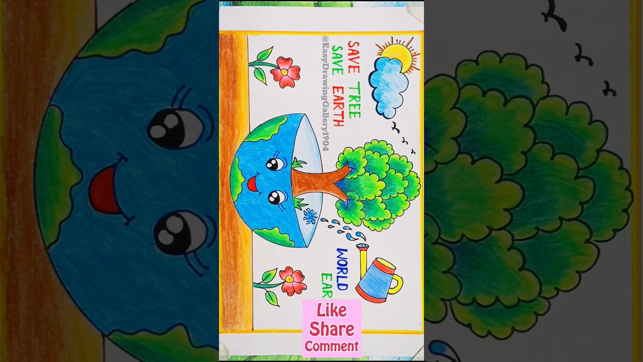 ✨ World Earth Day Poster Drawing✨ #youtubeshorts #trendingshorts #artwork #saveearthdrawing