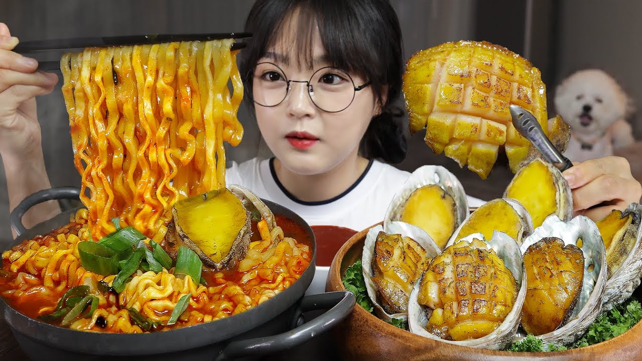 Ешьте рамен с морским ушком и морское ушко на гриле | Mukbang ASMR