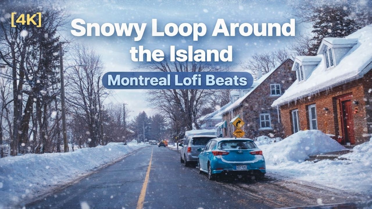 [4K] Snowy Island Loop Drive❄️| Montreal Lofi Beats | Relaxing Music #lofi #chill