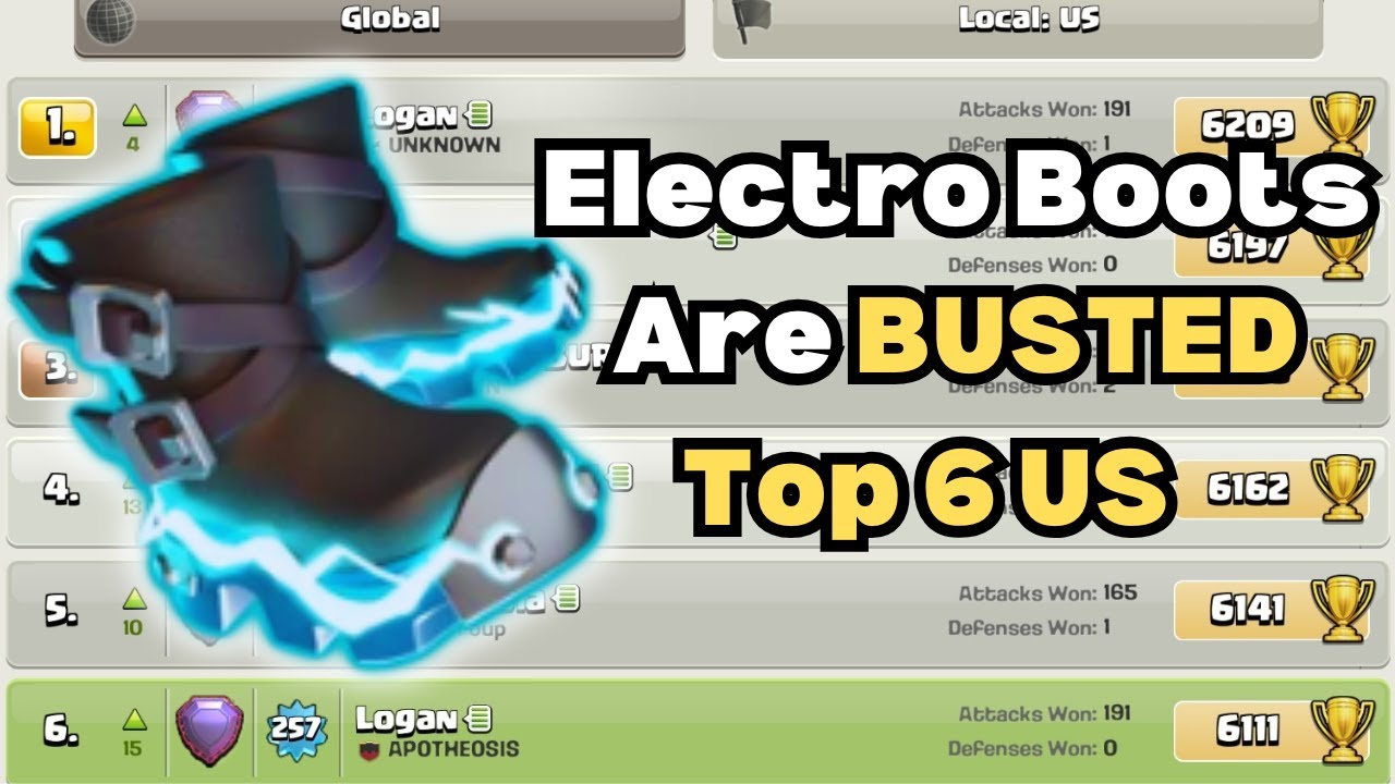 Top 6 US - Giveaway - Electro Boots Take OVER - Clash Of Clans Dragon Attack Strategy