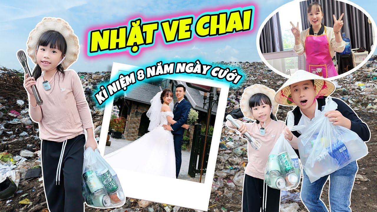 Bố Hoàng Và MiMi Đi Nhặt Ve Chai Kiếm Tiền Mua Quà Tặng Mẹ Huế Nhân Dịp 8 Năm Ngày Cưới