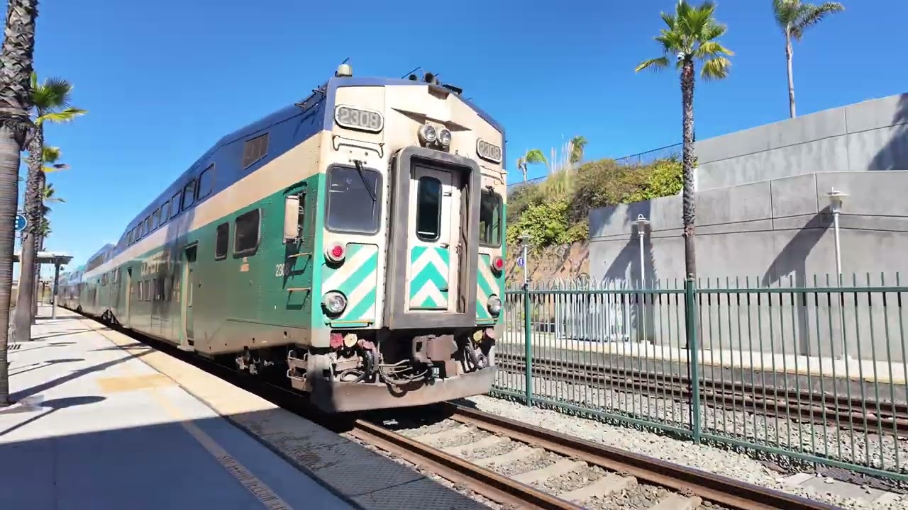 Coaster trains at Solana Beach Station, Solana Beach, CA, USA
