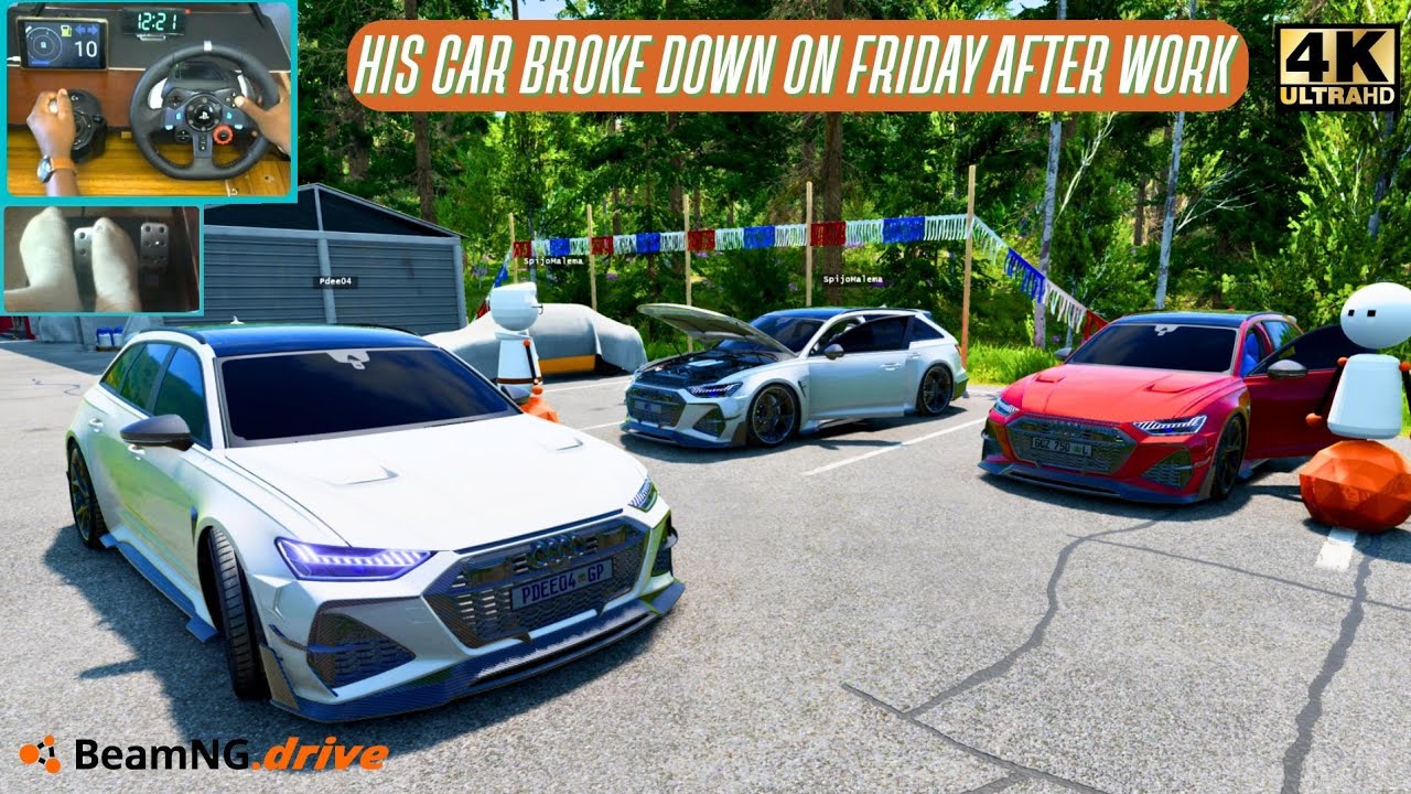 Audi RS6 Convoy возвращается с работы в пятницу в атмосфере | BeamNG Realistic Drive Руль Logitec...