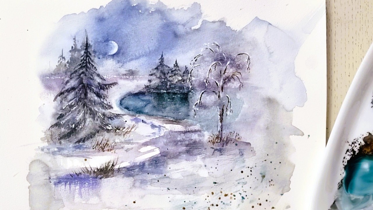Winter Landscape Watercolor Painting  -  Easy & Relaxing Watercolor Tutorial