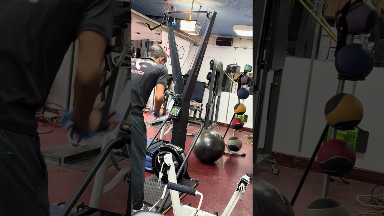 First Use of a Ski Erg in our Swimming Dryland Room. After this we modified it more for swimmers.