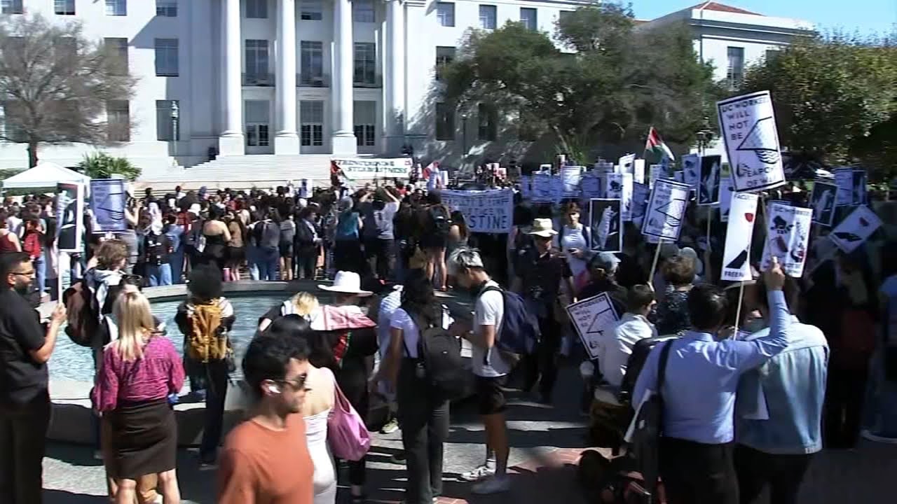 Pro-Palestinian supporters stage walkout at UC Berkeley, met by counter-protesters