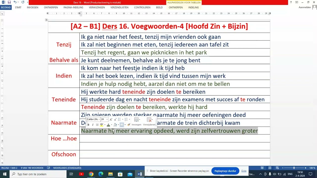 [A2 - B1] Ders 16. Hollandacada Bağlaçlar ve Yan Cümle-4. Voegwoorden en Bijzinnen-4