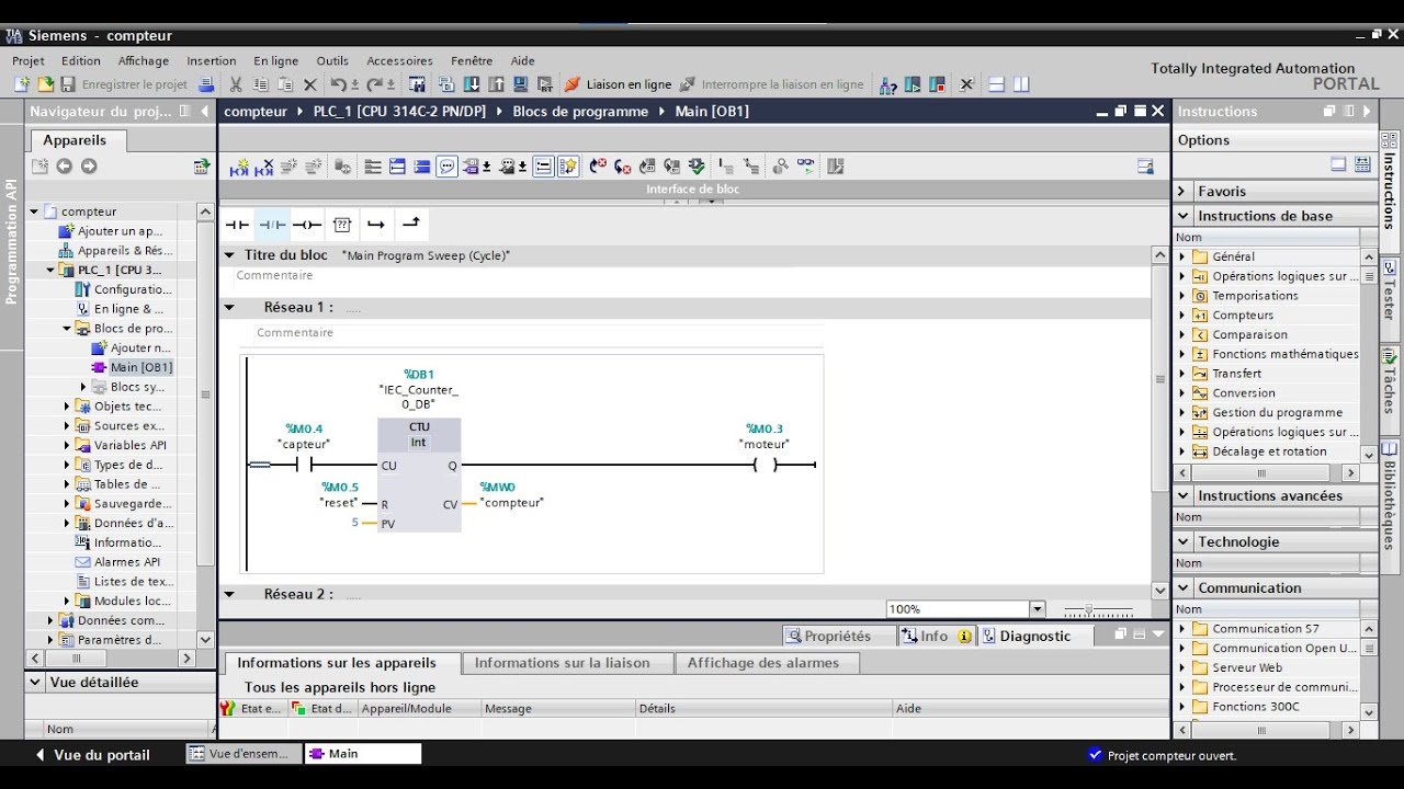 TIA PORTAL Compteur en langage ladder