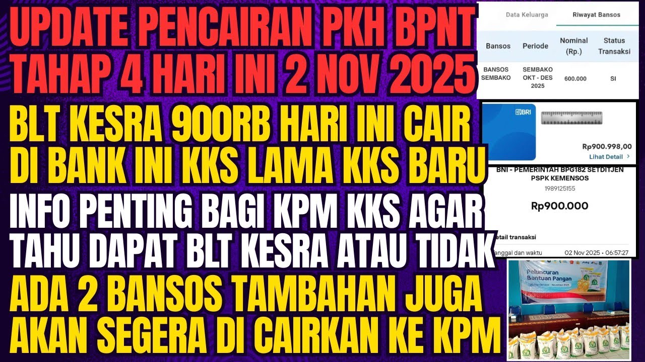 UPDATE PENCAIRAN PKH BPNT THP 4 DAN BLT KESRA 900RB❗2 BANSOS TAMBAHAN MULAI DI CAIRKAN