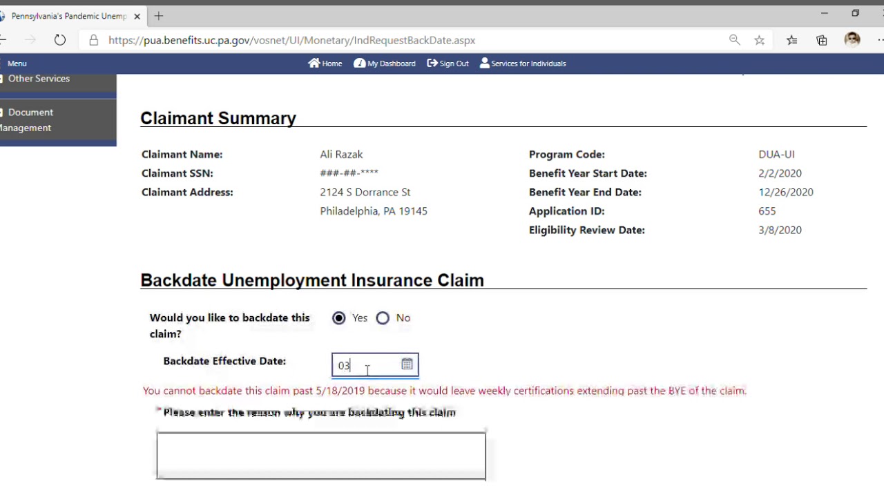How to file for PA PUA Missing Weeks or backdate the claim.