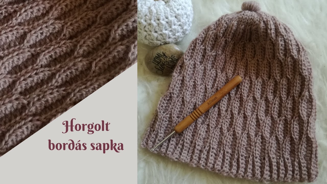 Bordás sapka - horgolt, egyedi mintával ( balkezes verzió )/ Crocheted ribbed hat (left handed)