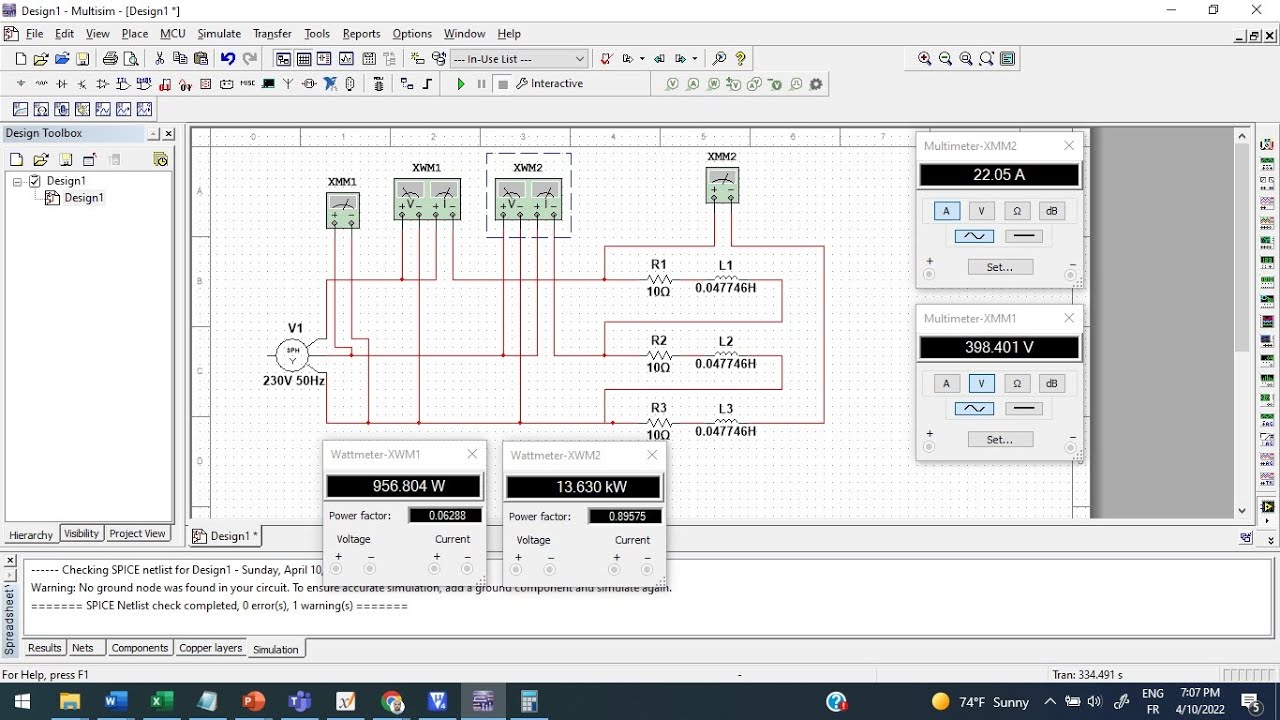 TD 1 - Systeme triphasé (Simulation MULTISIM)