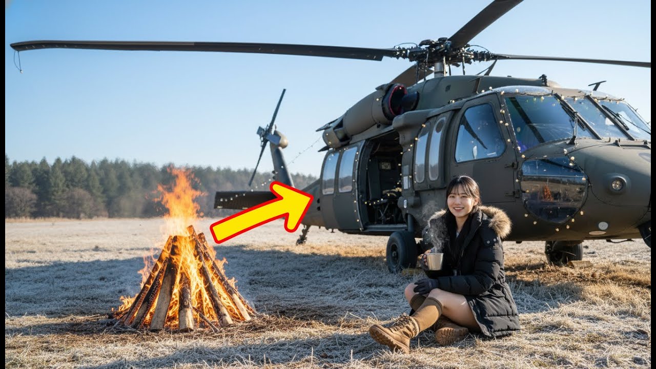 I Spent 24 Hours Exploring a UH 60 Black Hawk Helicopter at −15°C Grassy Field ASMR Survival