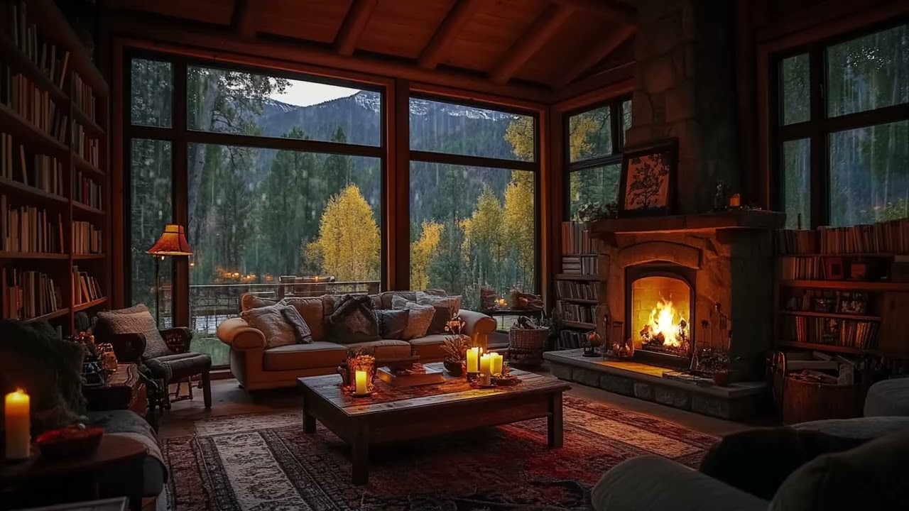 Rain Sounds on the Window and Crackling Fireplace for Deep Sleep Relaxation and Stress Relief