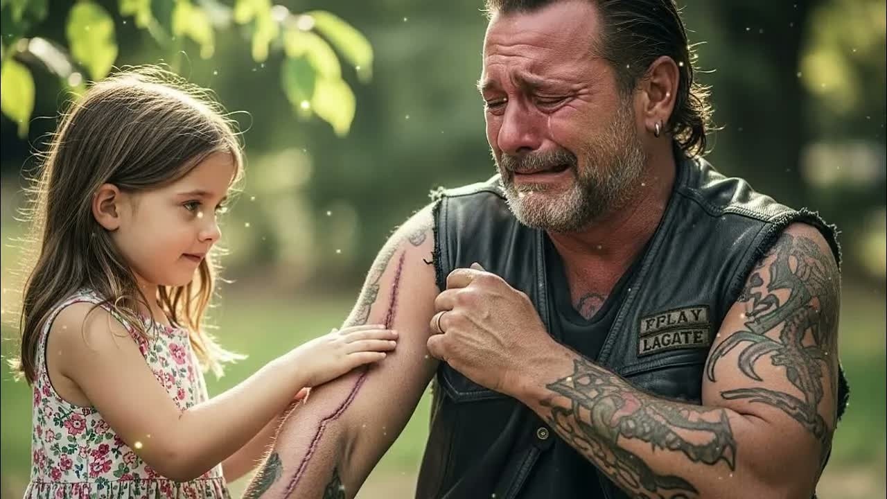 Little girl touched biker's scar and whispered daddy had one just like this — he broke down crying