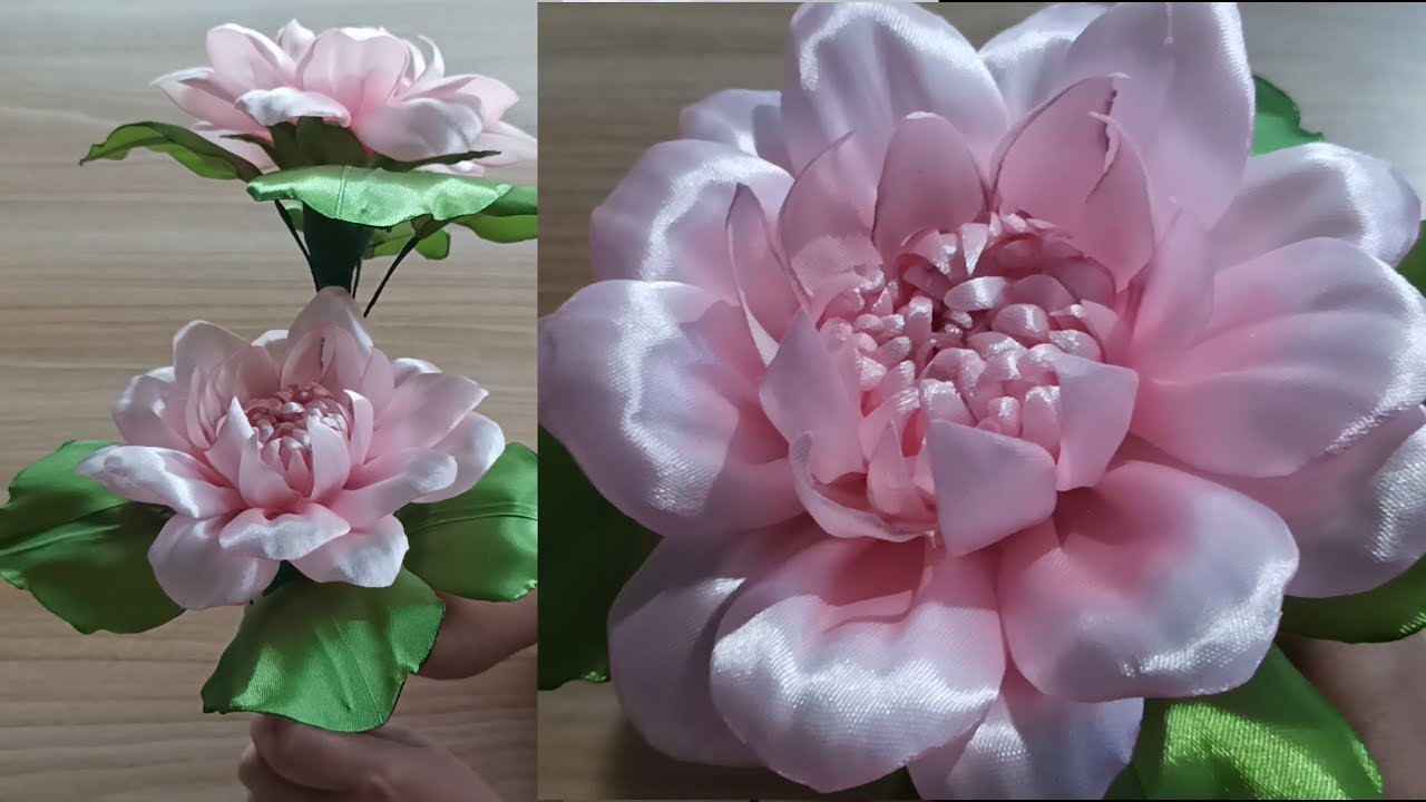 How to make a very pretty lotus flower from satin ribbon material