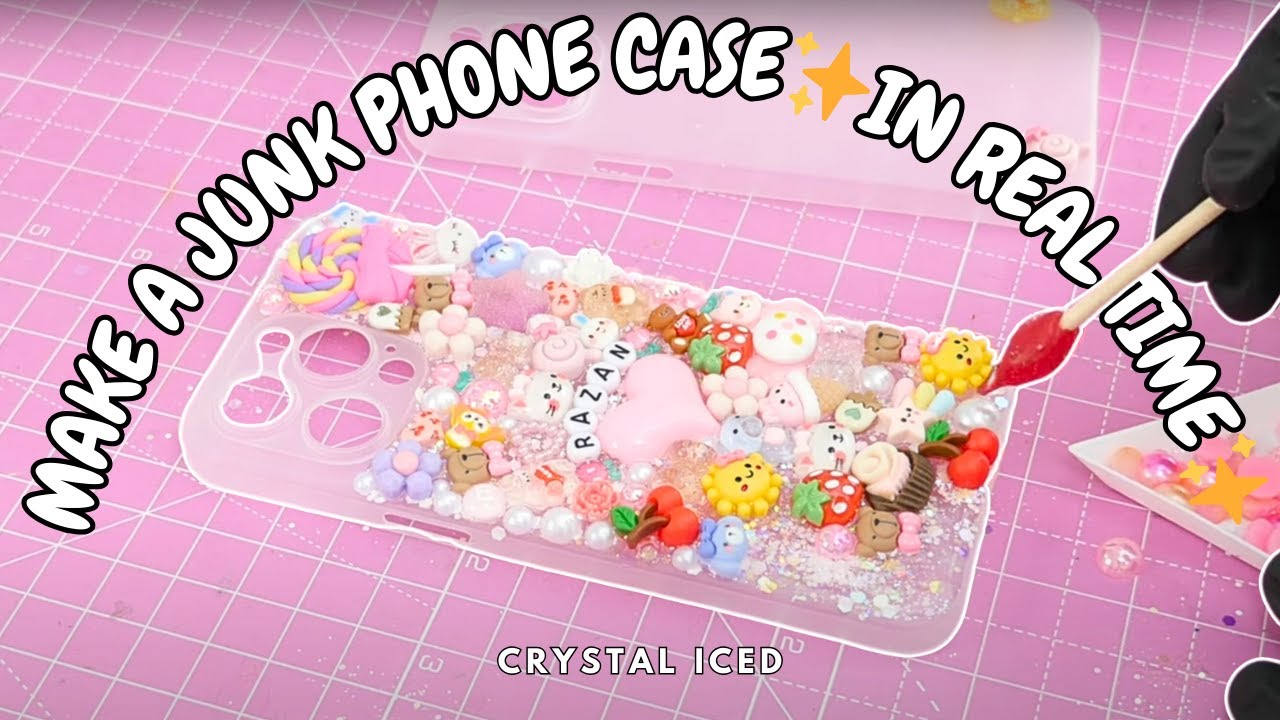 ✨asmr✨ make a JUNK phone case 🌸🍓🍒🐻🍭🍬🍦 in real time, background music, relaxing, watch me work