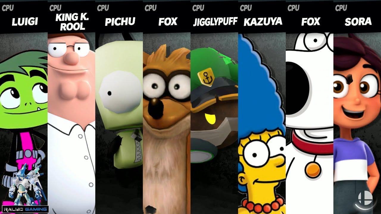 Beast Boy vs Peter Griffin vs GIR vs Rigby vs Bobbery vs Marge vs Brian vs Luz