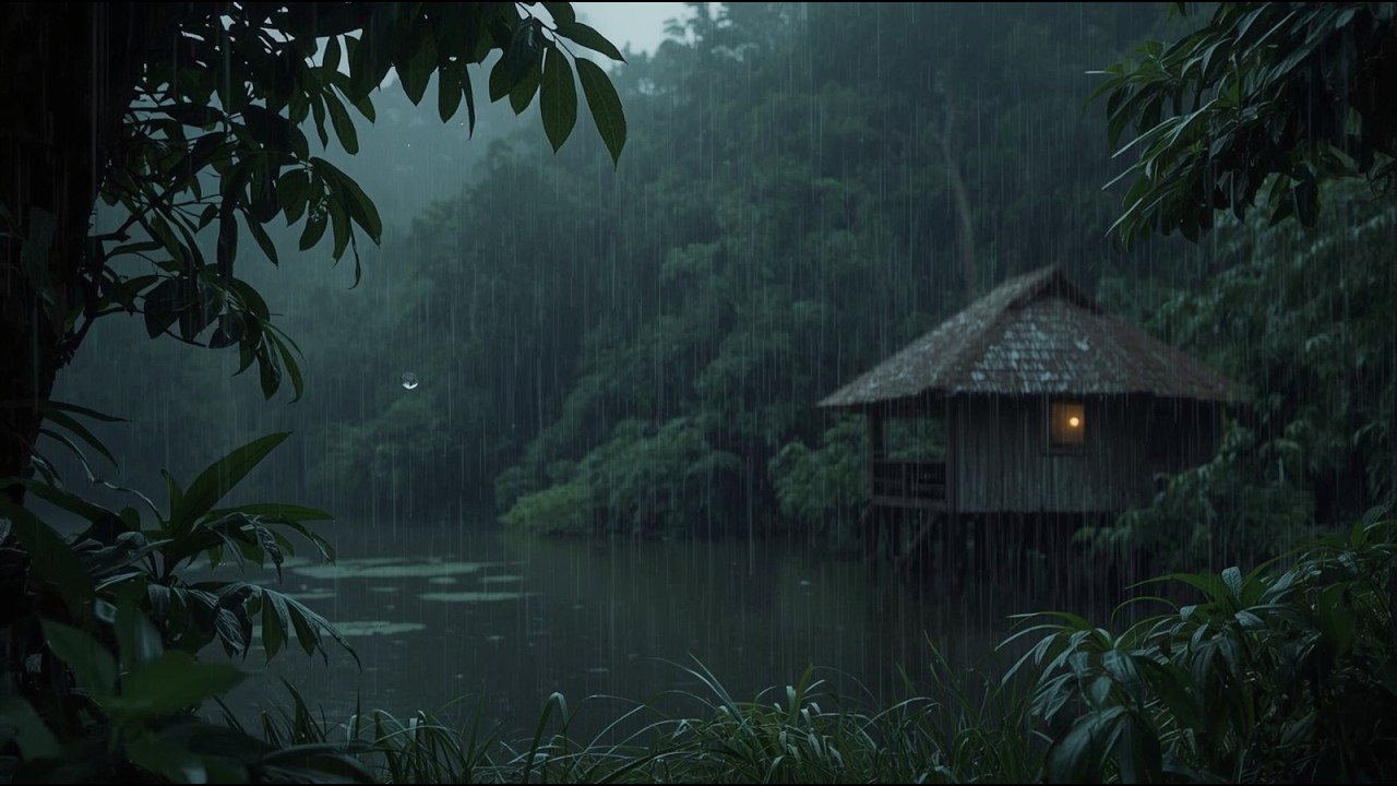 😴🍃 Heavy Forest Rain Sleep Music with Soft Emotional Piano