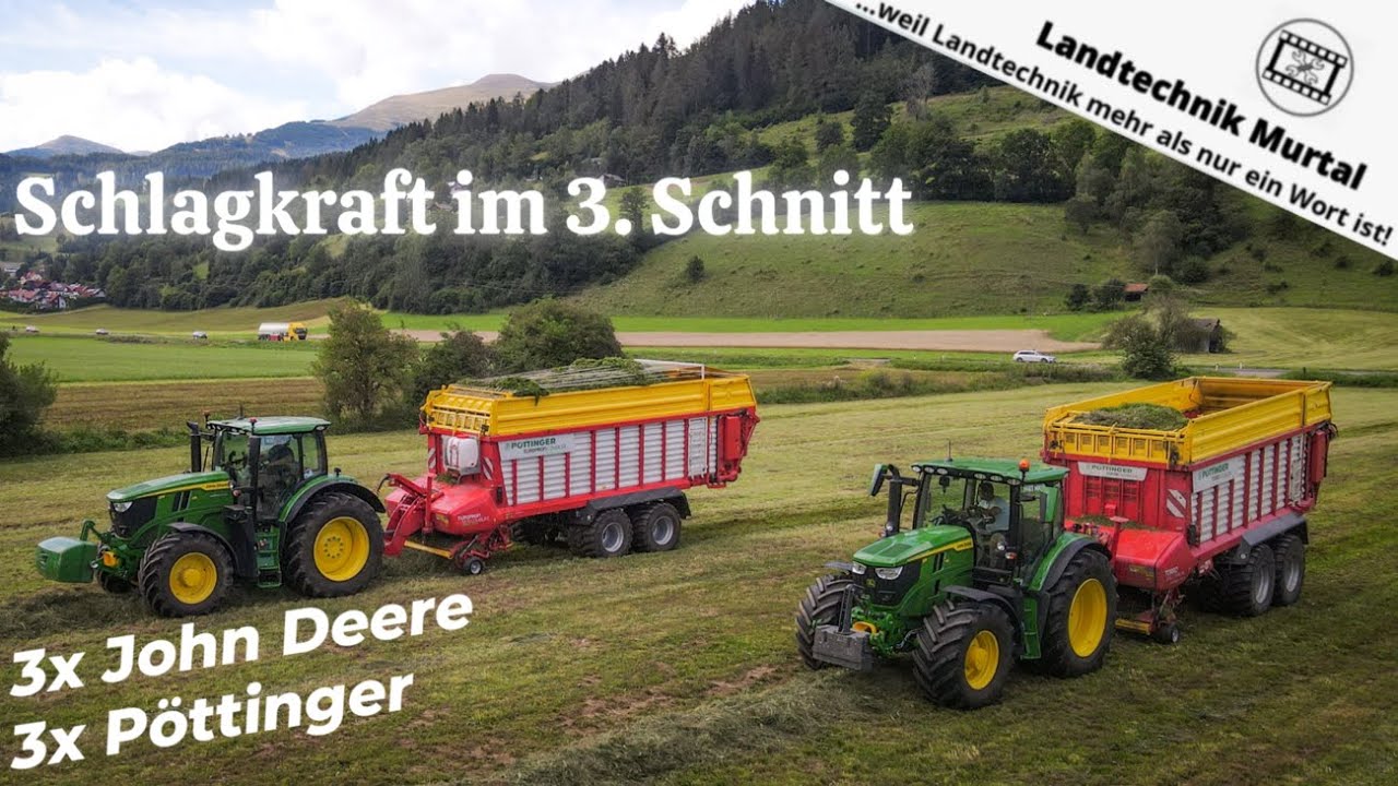 Schlagkraft im 3.Schnitt: 3x John Deere & 3x Pöttinger | Landtechnik Murtal