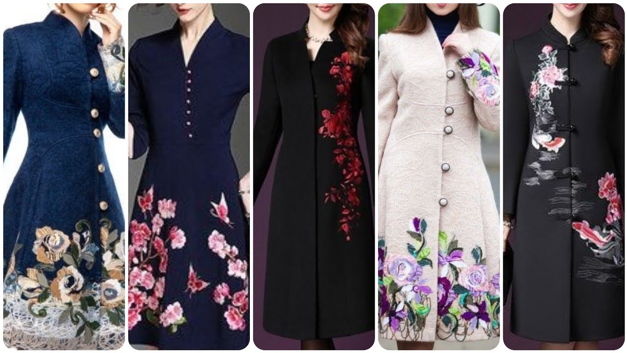 top53 latest British style valvet and wolan women's embroidered long coat/jackets design collection