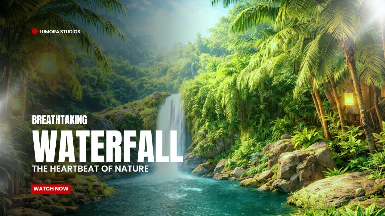 Breathtaking Waterfall 🌿 Relaxing Nature Sounds & Calming piano | Tropical Jungle Escape (10 Hours)