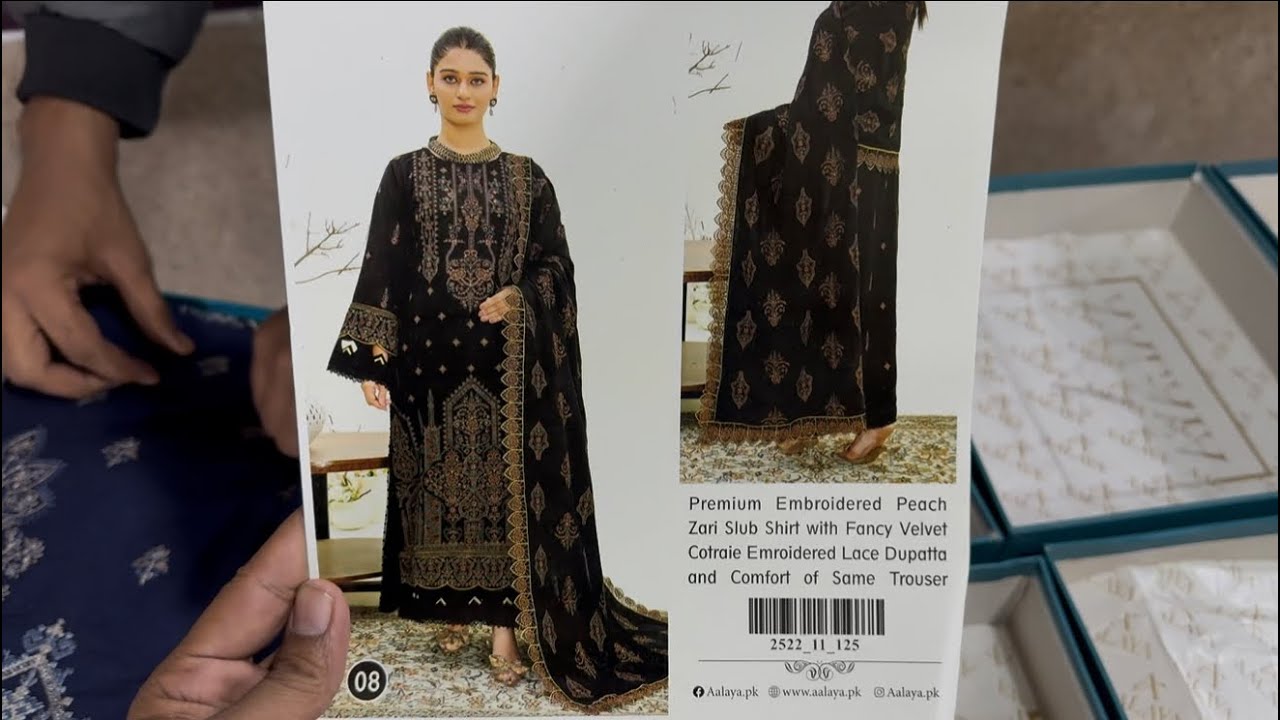 Aalaya Embroidered Peach Zari Slub Shirt With Velvet Cotraie Embroidered Dupata / Abdullah Fabric 