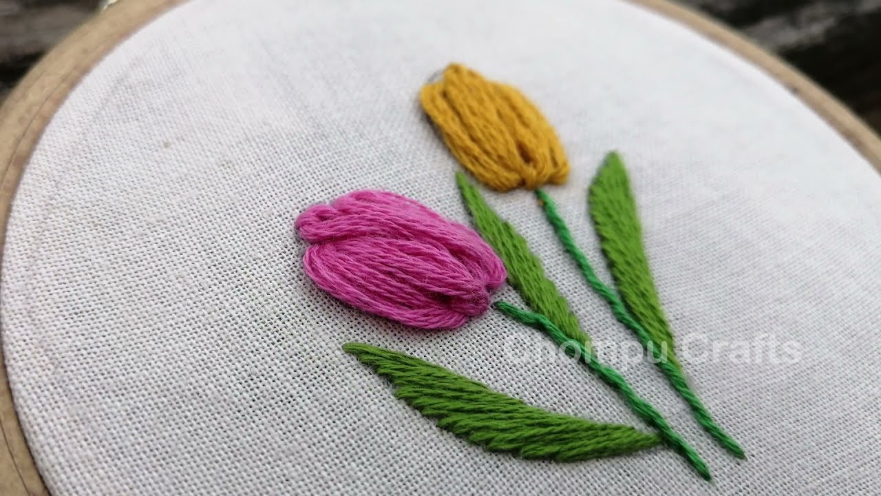 Hand embroidey diy flower - Tulip​ | ปักดอกทิวลิปแบบง่ายๆ