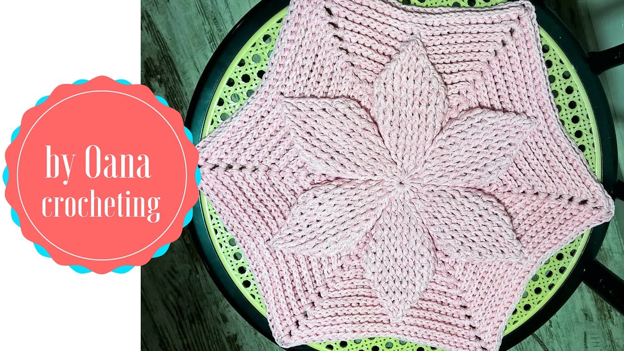 Crochet hexagon 3D motif with flower