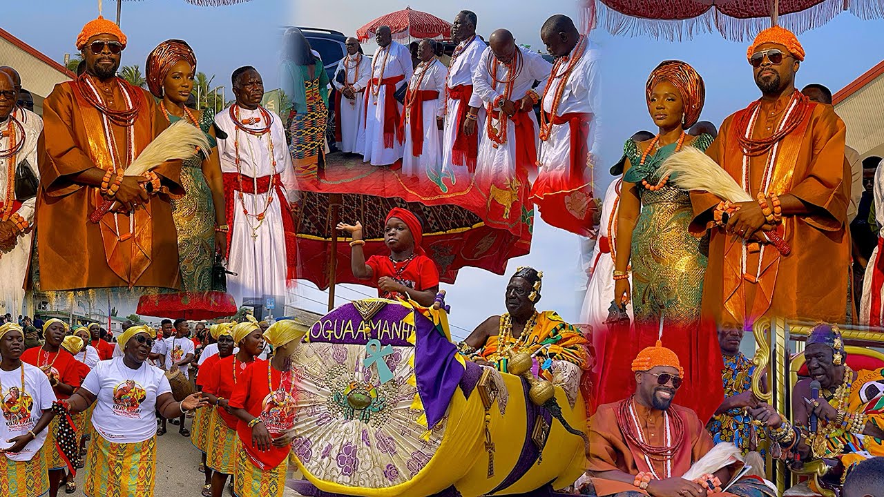 Historic Moment🤯King of Warri,Ogiame Atuwatse III,Arrives in Cape Coast with His Wife for Oguaa Fetu