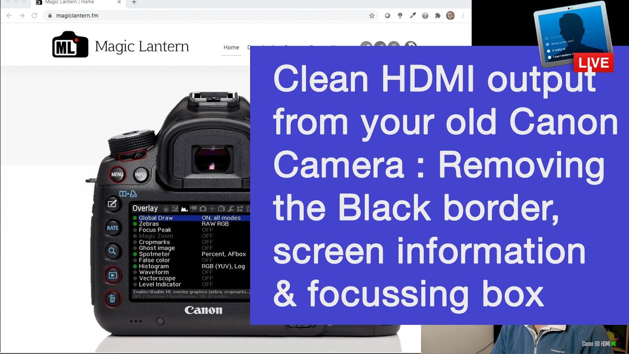 Потоковая передача данных с Canon EOS HDMI: устранение рамки фокусировки, помех на экране и черны...