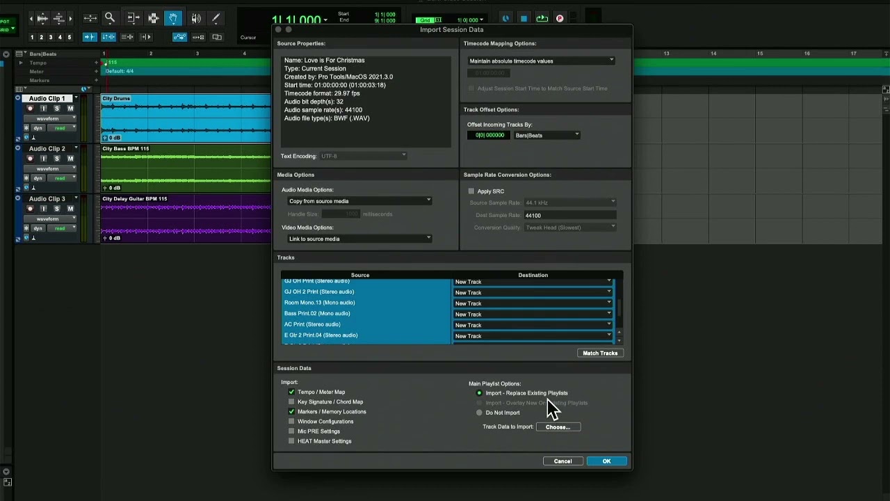 Importing Session Data in Pro Tools