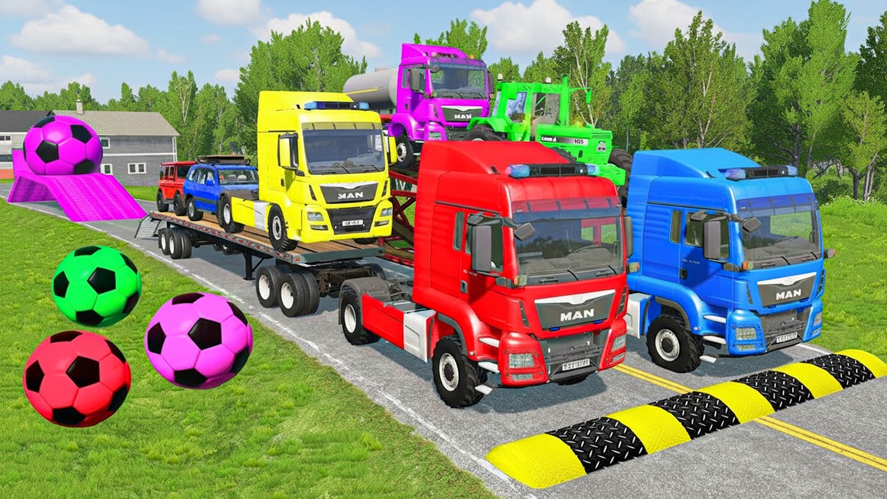 Double Flatbed Trailer Truck vs speed bumps|Busses vs speed bumps|Beamng Drive #39