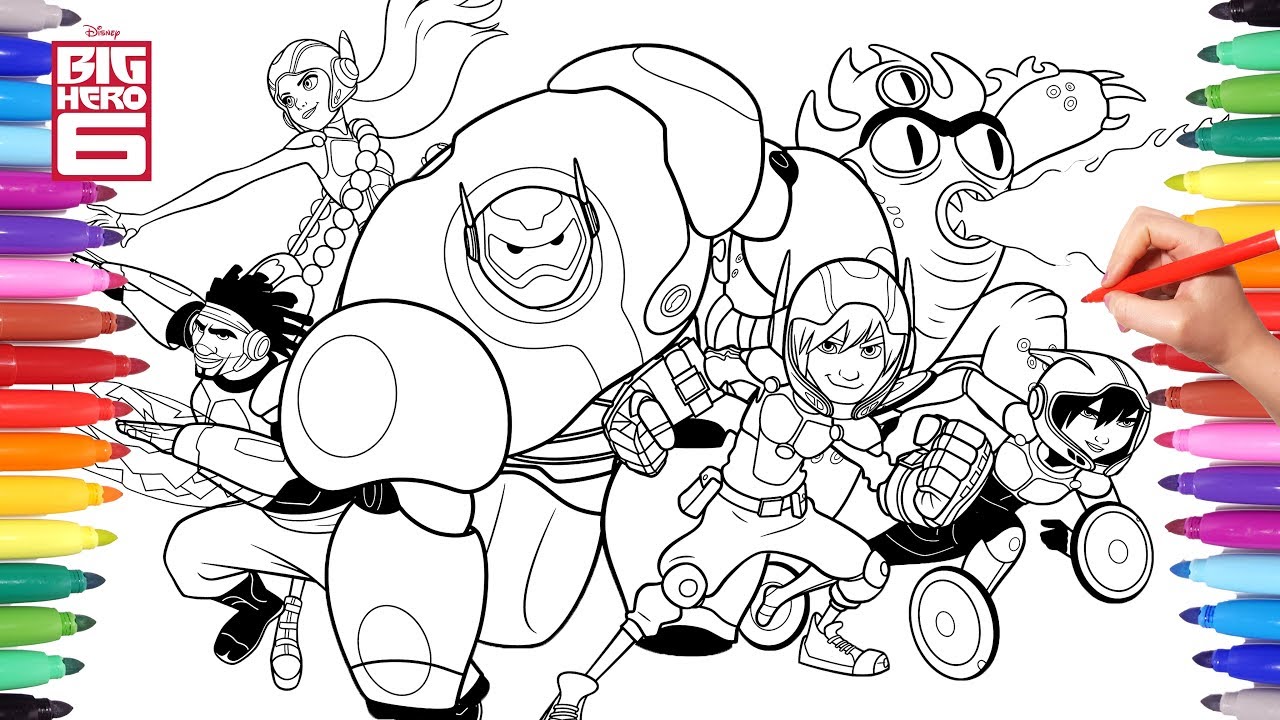 Disney Big Hero 6 Cartoon Coloring Pages 2 | Hiro Baymax and Big Hero 6 Friends